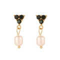 Orecchini a catena placcati oro 18K con zirconi e pendenti di perle eleganti - Stile Con Tre Zirconi Verdi e Perla a Goccia (E7117)