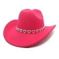 Détail de chapeau de cowboy en laine rose avec bande de paillettes argentées en cœur - M(56-58cm) / Rose rouge