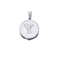 Detail of round letter Y pendant with white mother of pearl inlay and silver bezel - Letter Y / 22mm (1 Piece/Pack) / Steel