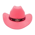 Detailed view of pink western cowboy hat with lion head emblem and greek key pattern - One Size / Rose Pink (Lion Head)
