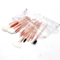 Detailansicht 12er Make-up Pinselset mit rosa Glitzergriffen und Roségold-Hülsen - 12 Stück mit PVC-Beutel / Roségold