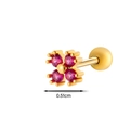 Petit clou d'oreille fleur or 0,51 cm avec quatre zircons rouge rose et fermoir à vis - Carré Magenta Quatre Diamants - Couleur Or (7#)