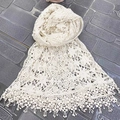 Elegant cream white lace hollow scarf with floral embroidery and tassel fringe details - 3027 Tassel Lace Style / Apricot