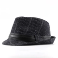 Chapeau Fedora classique en laine noire texturée avec bande en cuir pour hommes et femmes - M (56-58cm) / Noir