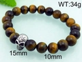 Natural tiger eye stone beaded bracelet with silver skull charm and 10mm round beads - Tiger Eye Style (KB70685-BD)