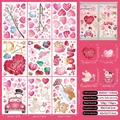 Detail van 9 Valentijnsdag raamstickers set met 134 stuks en dubbelzijdige bedrukking - Roze Beer Konijn Stijl (A03)