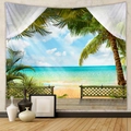 Detail eines Wandteppichs mit tropischem Strand, Palmen und Meeresblick für Zimmer - GT109892-Strandterrasse