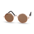 Retro round pet sunglasses with rose gold metal frame and brown lenses for cats and dogs - Tea Color Round