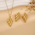 Elegant gold leaf texture jewelry set featuring wave necklace and matching earrings - Wavy Leaf Style (E6210-10)