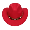 Red felt western cowboy hat with ethnic beaded band and upturned brim for women and men - M (56-58cm) / Red (168-B)
