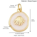 Pendentif coquillage en laiton doré avec centre rose clair et mesures précises - Coquillage en Éventail Rose Clair