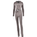 Graues Zopfstrick-Set für Damen mit Kapuzenjacke und gerade geschnittener Strickhose - S / Oberteil Und Unterteil / Grau