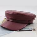 Classic burgundy PU leather newsboy hat with a matte finish and decorative brim strap - One Size 58cm / Wine Red Plain Flat Top Style