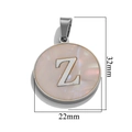 Letter Z stainless steel shell pendant with silver trim, dimensions 32mm by 22mm - Steel Z
