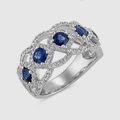 Elegant hollow woven sapphire ring with five blue stones and micro-paved small diamonds - Size 7 (US) / Platinum Silver (with Deep Blue Main Stone)