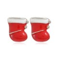 Gros plan de boucles d'oreilles chaussettes de Noël en émail rouge et blanc sur fond blanc - #29 Chaussette de Noël/Rouge Blanc Petit