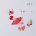 Nail watercolor ink #21 with red marble effect on translucent tips - 10# (Ink Style)