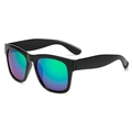 Classic black square sunglasses featuring green to purple gradient polarized lenses - Bright Black Frame Green Mirror Lens