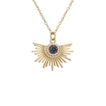 Golden sunburst necklace featuring a central blue gemstone and pavé cubic zirconia - Sunbeam Blue Stone