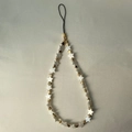 Elegant star phone strap with white mother of pearl and gold metallic star beads - White Gold Star Style