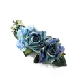Bohemian bridal flower hair comb with Morandi blue and green silk roses for hair styling - FS33-2 Blue