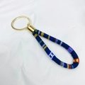 Bohemian style keychain strap in blue pattern with a polished gold metal clasp - No.11/Blue Multi Woven