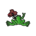 Creatieve cartoon kikker emaille pin met vredesteken en een bosje rode bloemen - Kikker met Bloem Stijl (QHXZ1372)