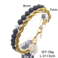 Double-layer men's bracelet with 8mm black matte beads and golden twisted chain link - Style A Gold (KB204749-Z)