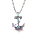 Rainbow stainless steel anchor pendant necklace with silver chain for men - Multicolor With Steel Chain (KP97651-WGSF)