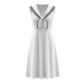 Vestido blanco sin mangas estilo marinero vintage francés con cuello y lazo - S / Blanco