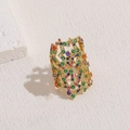 Gold plated geometric ring with colorful zircon stones in an irregular mesh design - Hollow Multi-color Zircon Gold