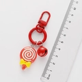 Red lollipop keychain with yellow bow, small bell and measuring scale for 10cm size - Red