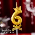 Number 6 birthday candle in gold with crown and bow detail, 5.8cm height for cakes - Crown Bow Golden Number 6 Candle