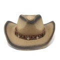 Chapeau de cow-boy en paille avec broderie ethnique et pièces d'argent sur fond blanc - M (56-58cm) / Style Dégradé Brun Foncé (2)