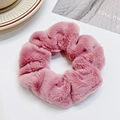 Plush faux fur scrunchie in soft pink color for elegant ponytail styling - Rose Red