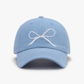 Light blue cotton baseball cap featuring a white embroidered bow on a soft curved brim - Grey Blue