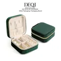 Joyero de terciopelo verde oscuro con cremallera para anillos y collares estilo cuadrado - Verde