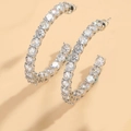 Silver-plated hoop earring with pavé-set clear cubic zirconia on a warm background - Round Zirconia (Silver)