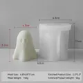 Ghost silicone candle mold with finished white ghost wax figure showing dimensions - Ghost Mold J-0745