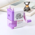 Manual pencil sharpener in purple and white with cartoon elephant and hand crank - Elephant Pattern / Purple