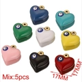 Retro heart-shaped evil eye pendant in 17mm size with colorful enamel finish - Mixed Style 5pcs Pack