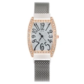 Women's rose gold tonneau watch with rhinestone bezel and magnetic Milanese strap - Silver
