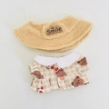 Süßes 17cm Puppen-Outfit mit gelbem Plüschschal und kariertem Bären-Print-Shirt - Hellbraune Offene Kappe & Brauner Karierter Bärenmantel-Rock-Set / Passend für 17cm Puppe
