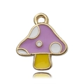 Cartoon mushroom pendant charm with purple enamel and white dots on golden metal - Purple