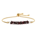 Detail of adjustable gold box chain bracelet with dark red natural stone beads - Gold & Garnet