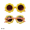Kids flower sunglasses with yellow sunflower frames and pink temples, model C40 - Kids / C40 Yellow Frame Orange Temple