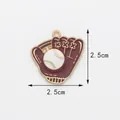 Baseball glove enamel charm pendant with red-brown finish and 2.5cm size details - Baseball Glove
