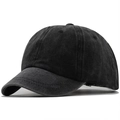 Detalle de gorra de béisbol en algodón gris oscuro lavado con costuras de seis paneles - Ajustable / Negro