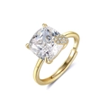 Adjustable S925 sterling silver ring in gold finish with a square 5A zircon stone - Lzr44-14k