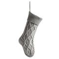 Grey cable knit Christmas stocking with ribbed cuff and hanging loop for holiday decor - Silver Gray